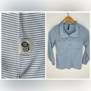 Mountain Hardwear Acadia Shirt Size Medium Cowl Neck‎ Blue Stripe Side Pocket